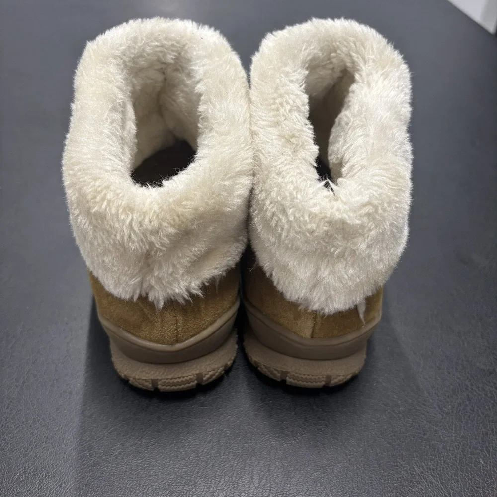Minnetonka Leather Boots 85201‎ Tan Brown Faux Fur Size 8 Winter Water Resistant